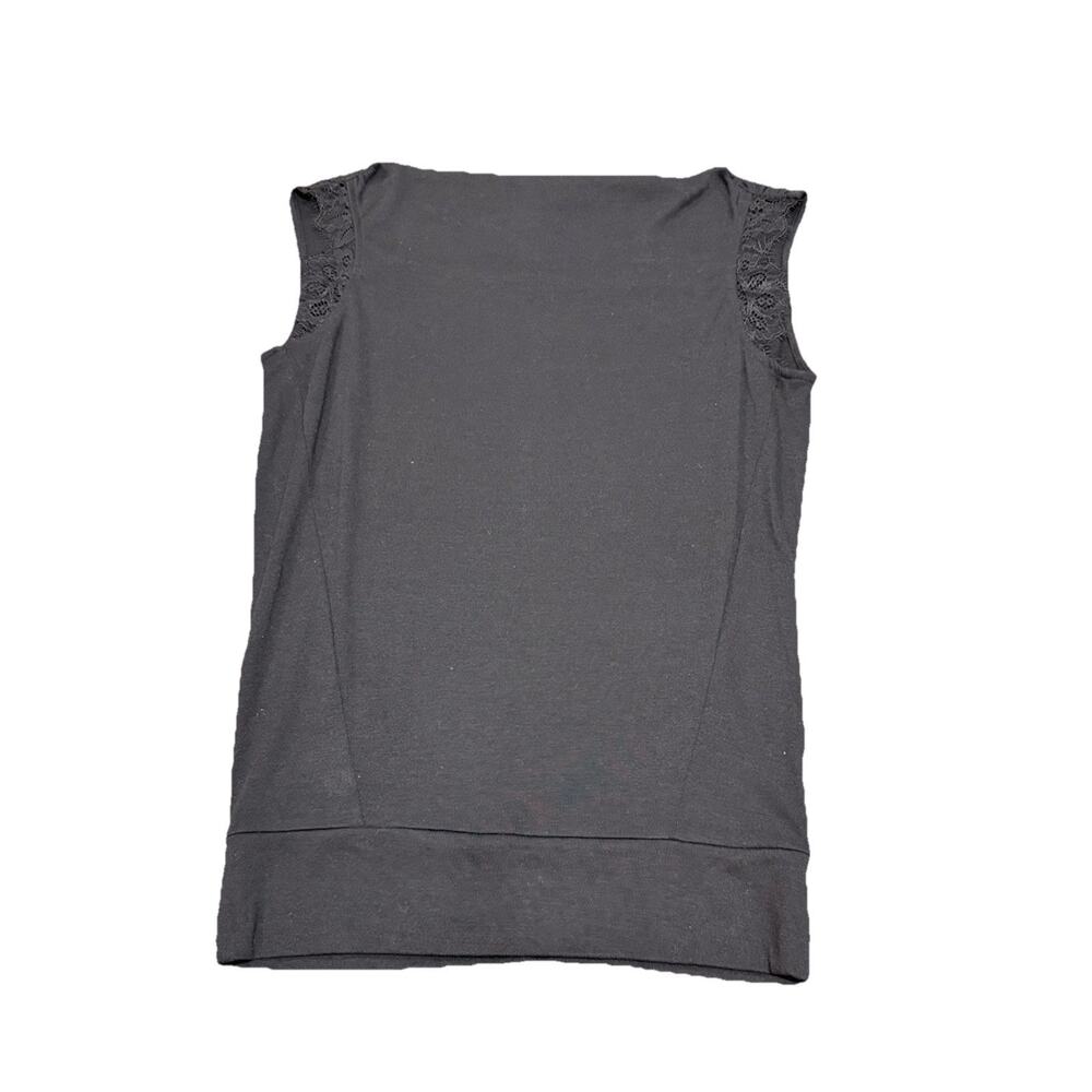 Ann Taylor XS Sleeveless Dark Gray Wide Neck Blouse Floral Lace Sheer Bottom